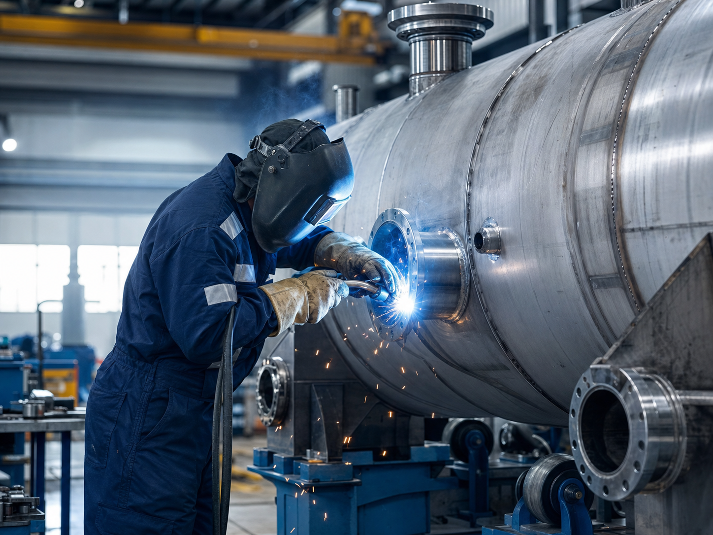 Industrial pressure vessel fabrication by a certified welder